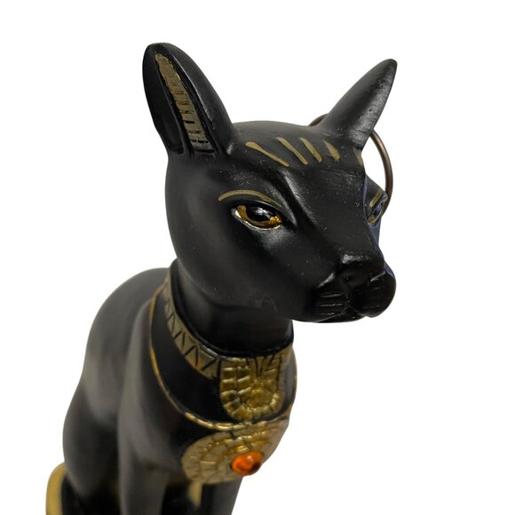 Egyptian-Style Black Cat Figurine With Gold Detailing Base - Picture 8 of 9